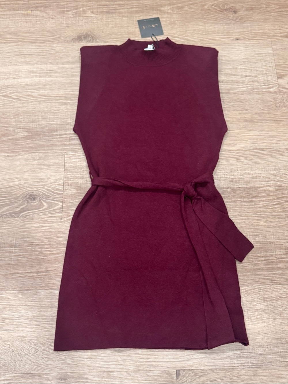 LELIS Collection Burgundy Sweater Dress Tie Waist Turtleneck Size M NWT